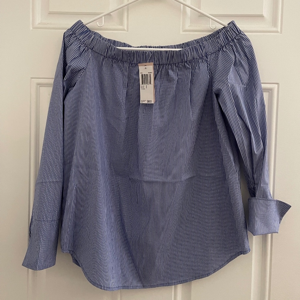 Philosophy Blouse Pin striped off the shoulder top   NWT